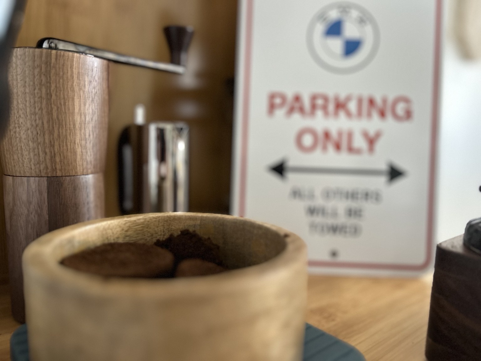 Handcrafted wooden espresso knock bowls